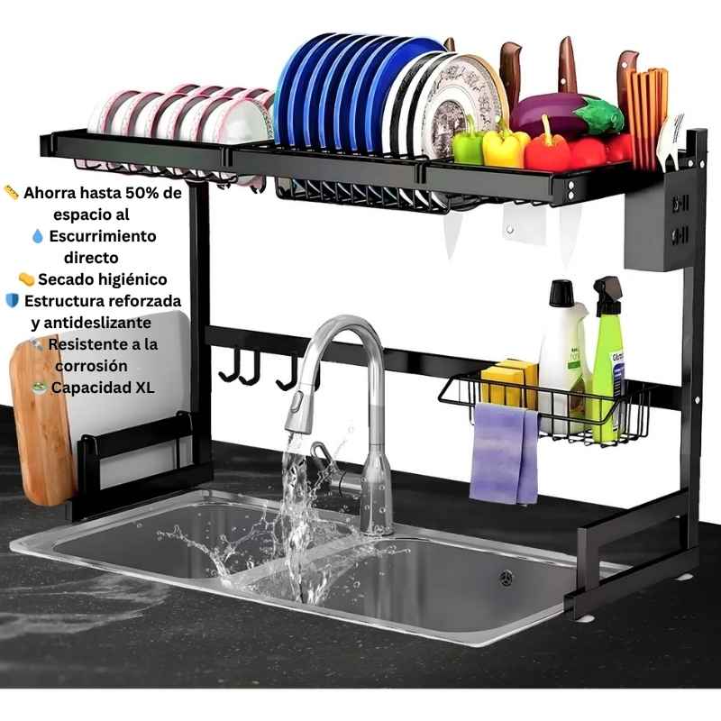 Escurridor De Platos Fregadero. Color Negro. “Secado natural + orden + estética moderna”