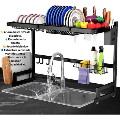Escurridor De Platos Fregadero. Color Negro. “Secado natural + orden + estética moderna”