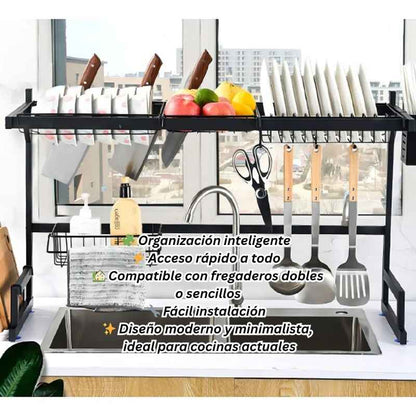 Escurridor De Platos Fregadero. Color Negro. “Secado natural + orden + estética moderna”