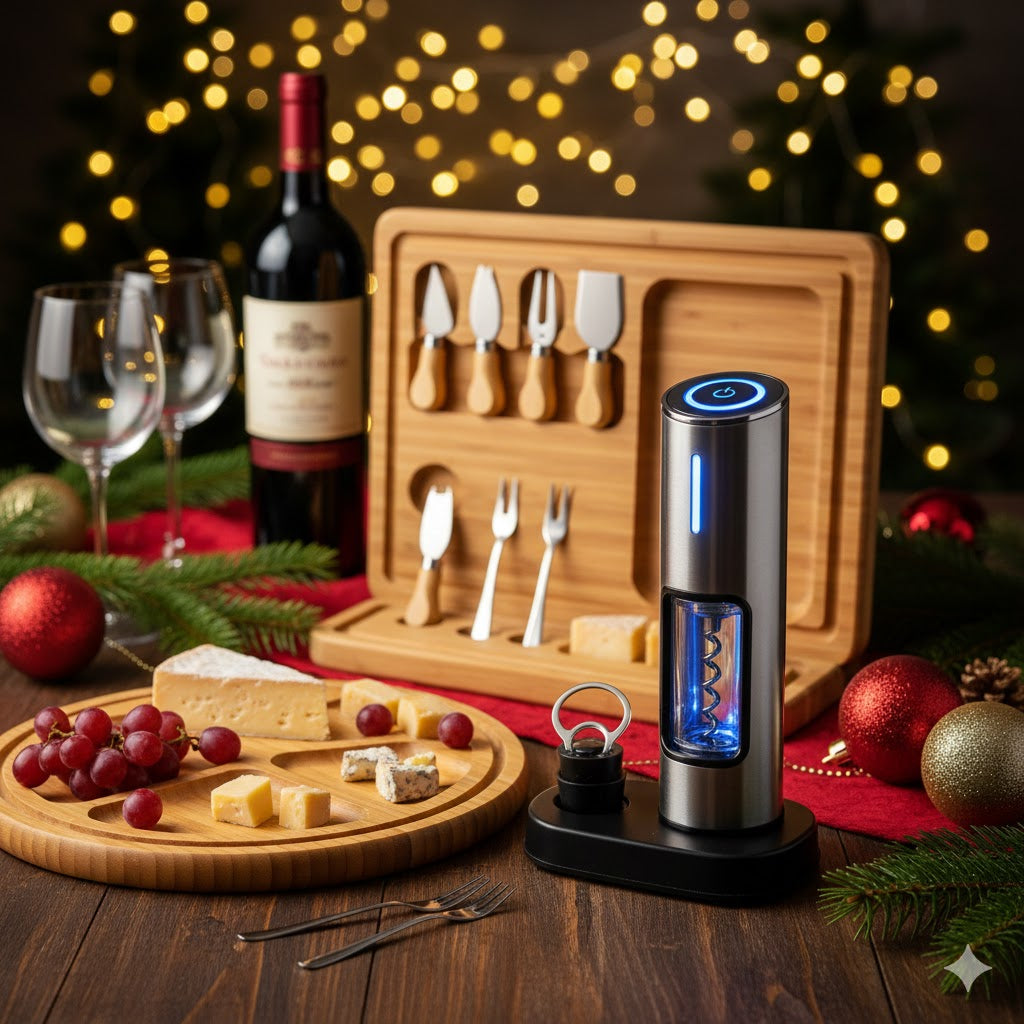 Wine & Cheese Deluxe Set – Sacacorchos Eléctrico + Tabla de Quesos
