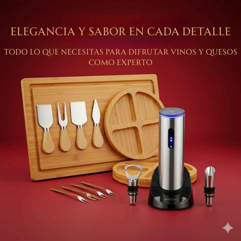 Wine & Cheese Deluxe Set – Sacacorchos Eléctrico + Tabla de Quesos