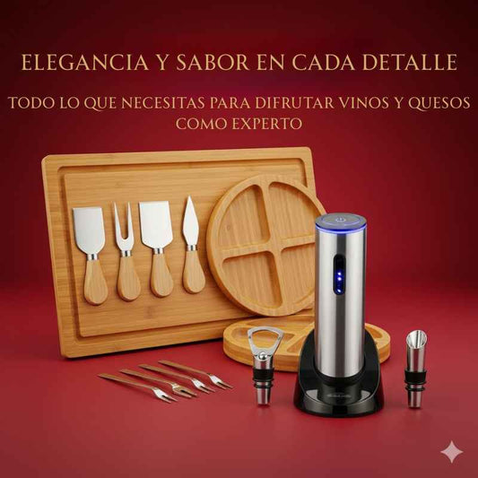 Wine & Cheese Deluxe Set – Sacacorchos Eléctrico + Tabla de Quesos